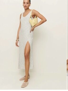 Reformation White Floral Scoop Neck Maxi Dress with High Slit